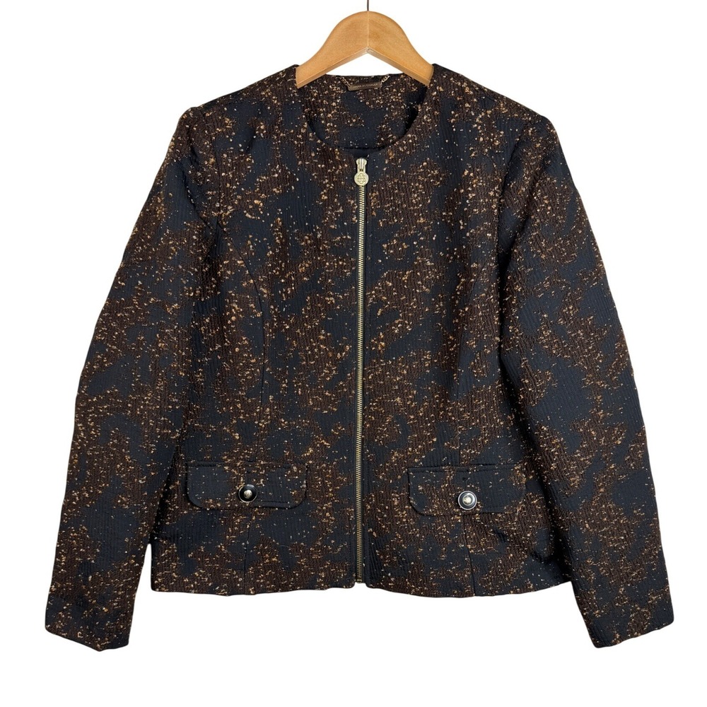Dana Buchman Women's AnimalPrint Full Zip Textured Metallic Blazer size Large